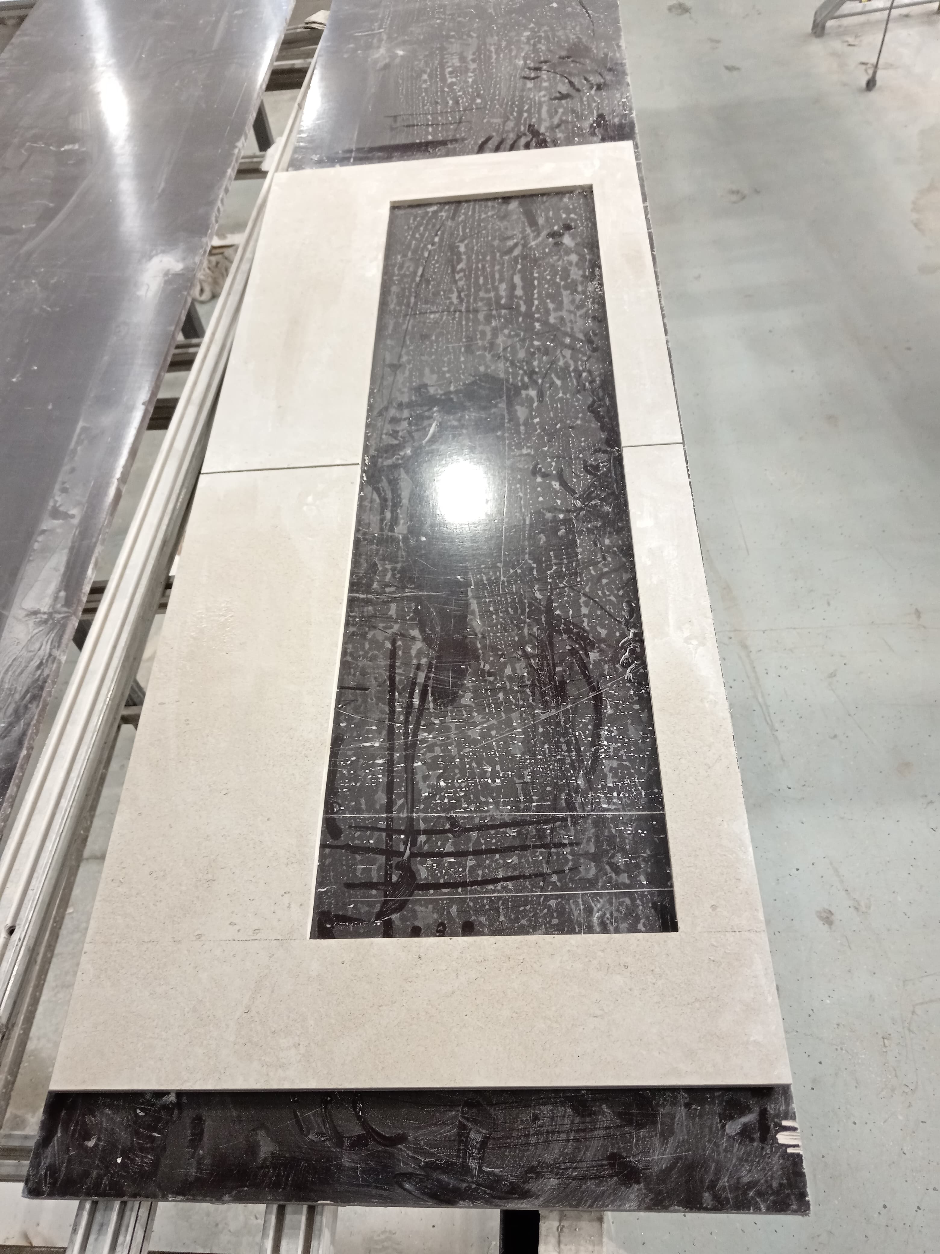 Diamond cutting close-up with clean edge on ceramic tile